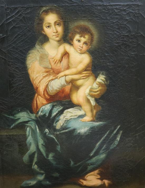 19th century Continental School, oil on canvas, portrait of a Virgin and child, 39 x 29cm